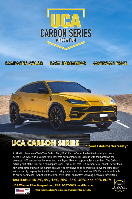 UCA Carbon Series color-stable automotive window tint roll and box